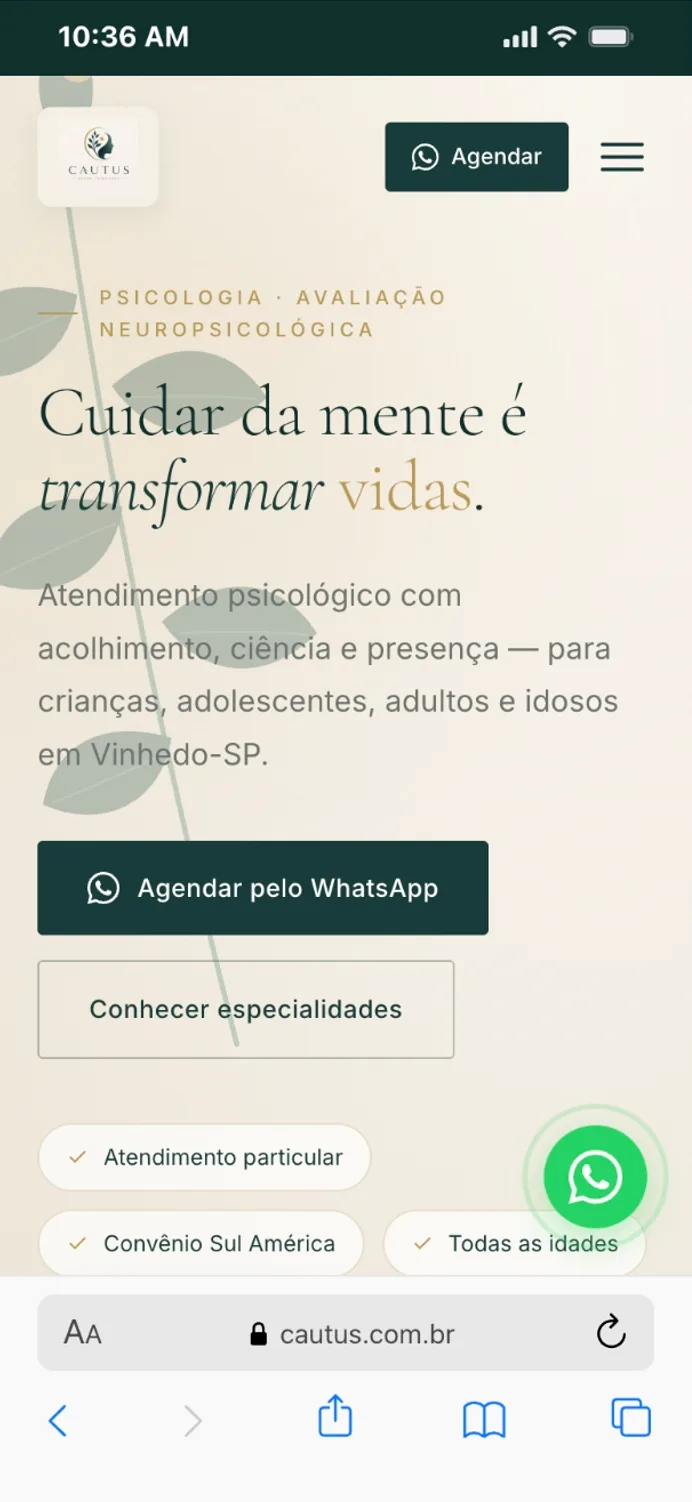 Site da Cautus no celular